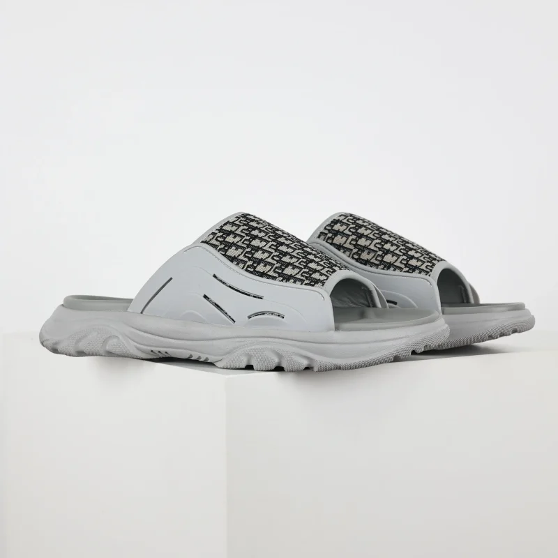 Oblique Platform Slide Sandals Grey