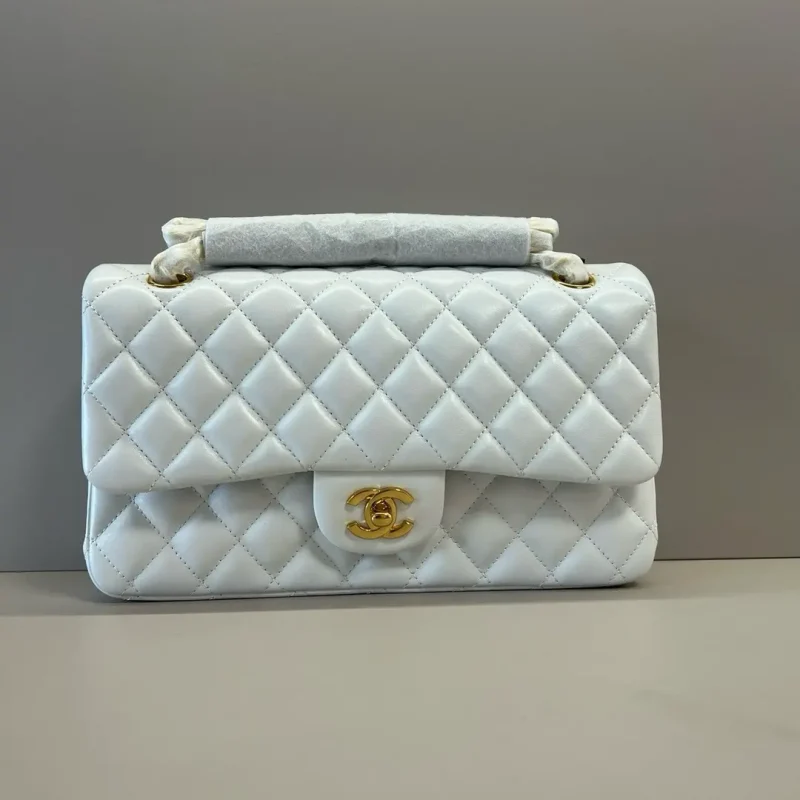 CF small ball pattern women's bag 25cm white sheepskin