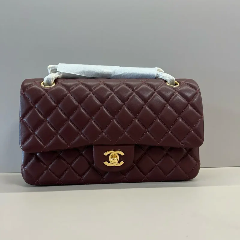 CF small ball pattern women's bag 25cm sheepskin dark red