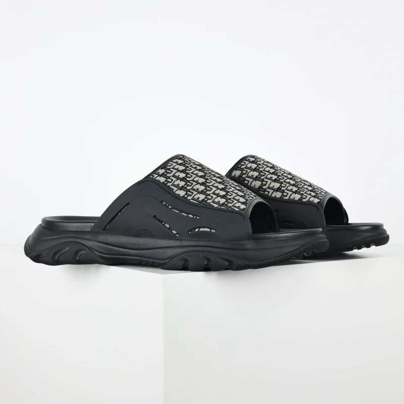 Oblique Platform Slide Sandals Black