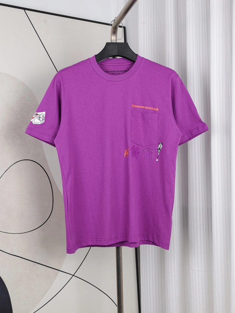 Purple Custom-Dyed Embroidered Printed T-Shirt