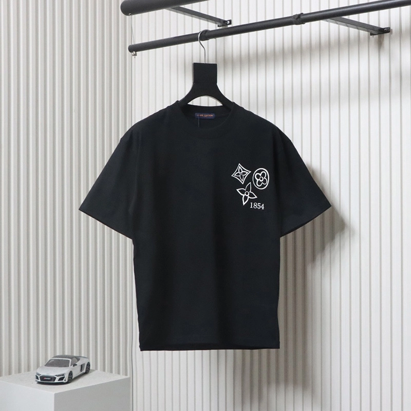 Chest Three-Flower Print Logo T-Shirt