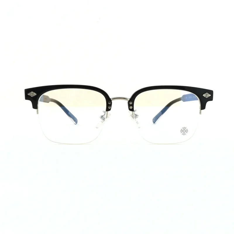 Eyebrow Frame Plain Glasses Black and Silver
