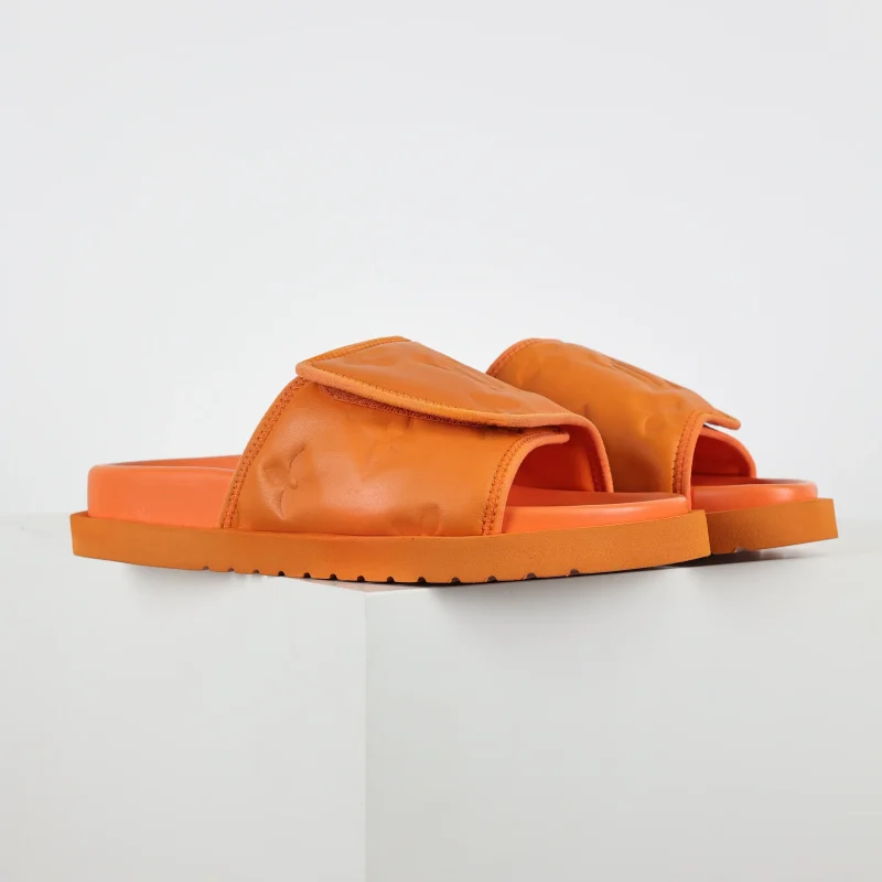Round Toe Flip Flops Orange Leather