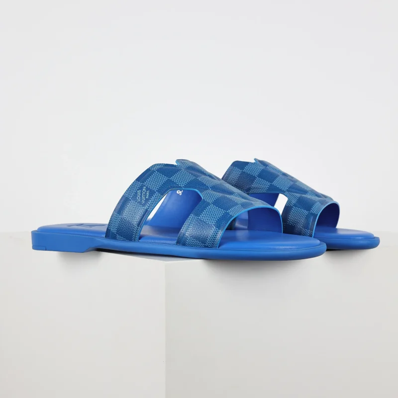 Round Toe Flip Flops Blue and Checkerboard