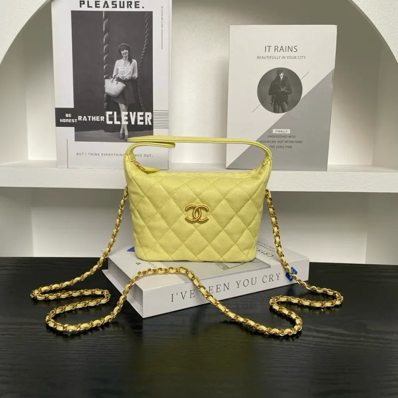 25P Handbag Lunch Box Bag Calfskin Yellow
