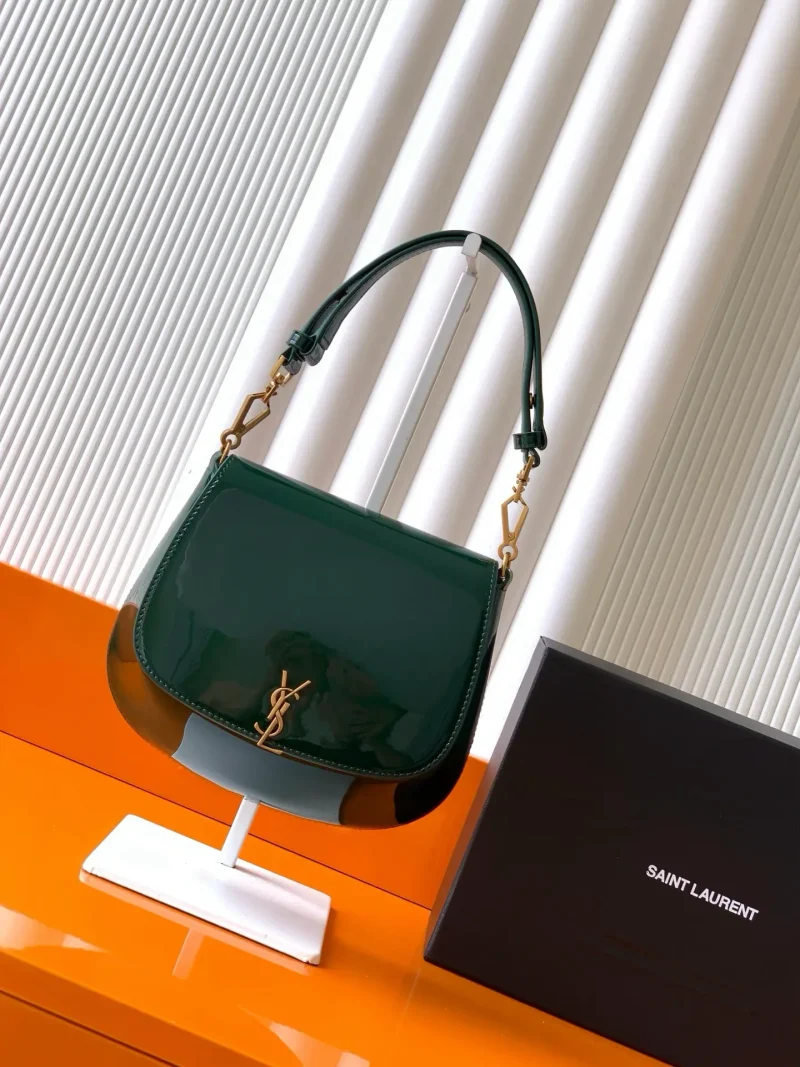 Voltaire Underarm Saddle Bag Green Patent Leather/Antique Gold