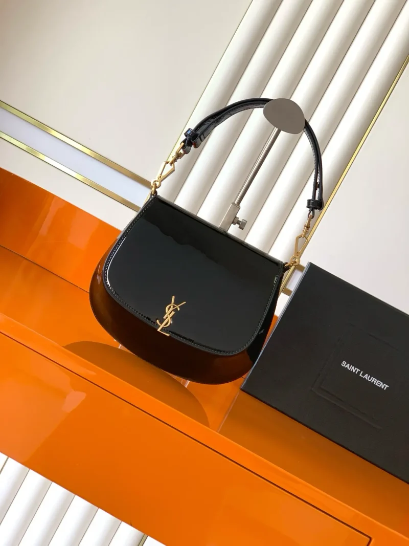 Voltaire Underarm Saddle Bag Black Gold Patent Leather/Antique Gold