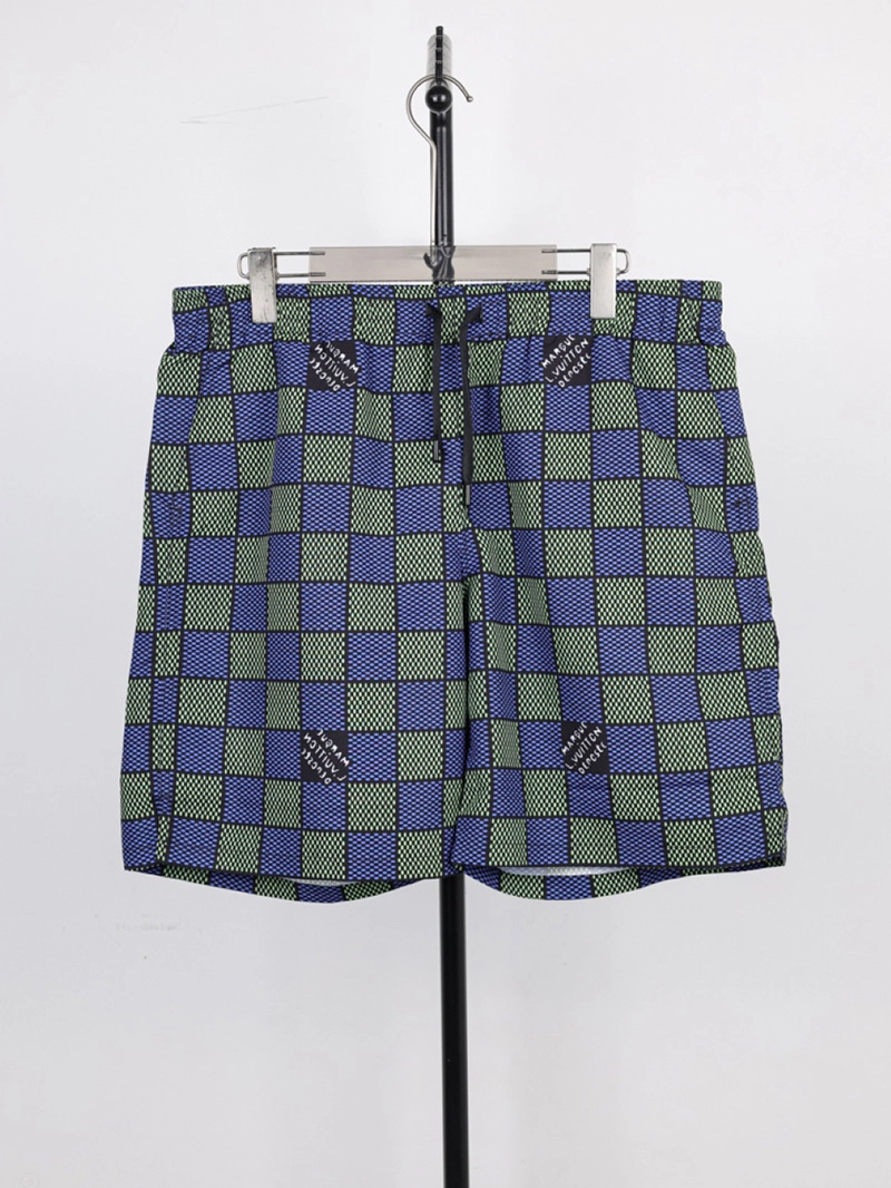 Blue and Purple Checkerboard Logo Print Shorts