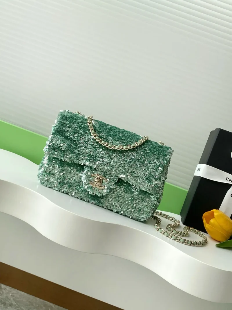 CF super shiny sequins bag green