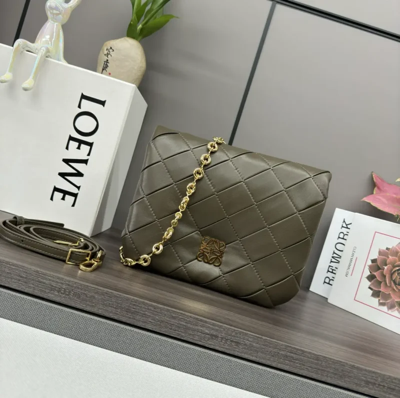 Sheepskin Puffer Goya Handbag 23*9*17cm Dark Green