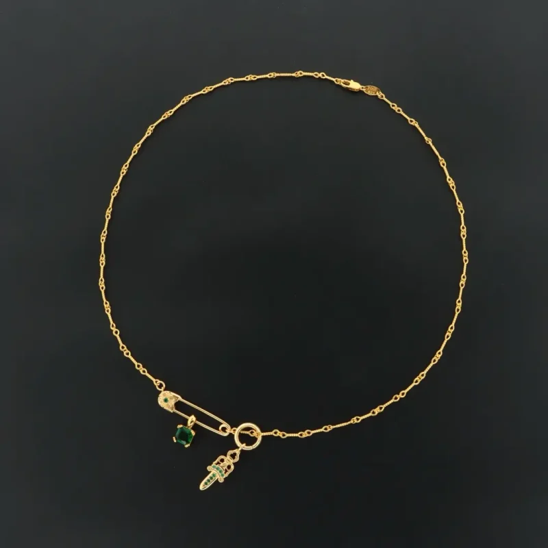 Brooch Green Diamond Bamboo Necklace