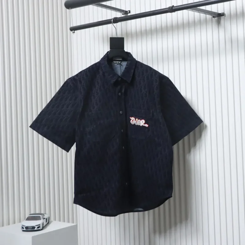 Oblique Jacquard Denim Shirt with Logo Patch