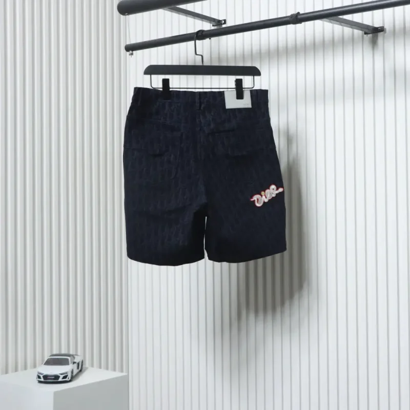 Oblique Jacquard Denim Shorts with Logo Patch