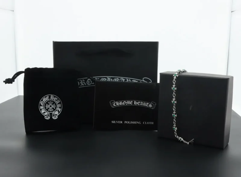 Silver Diamond Cross Bracelet Green