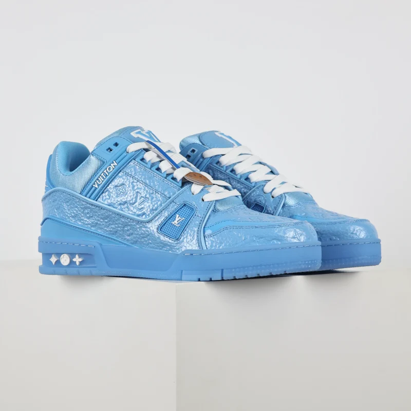 Trainer Sneaker Lettering Embossed Calf Patent Leather Blue