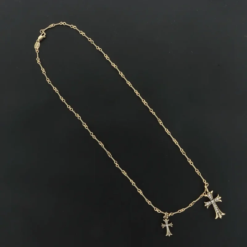 Chrome Hearts Doppelkreuz-Halskette aus Bambus, grüner Diamant/Gold