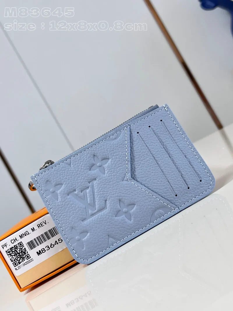 Embossed zip-up leather card holder
