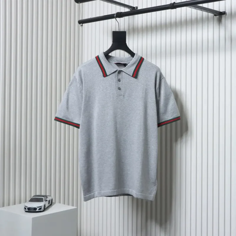 Grey Polo Shirt with Green-Red Trim