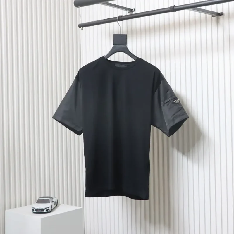 Nylon-Pocket Sleeve Black T-Shirt