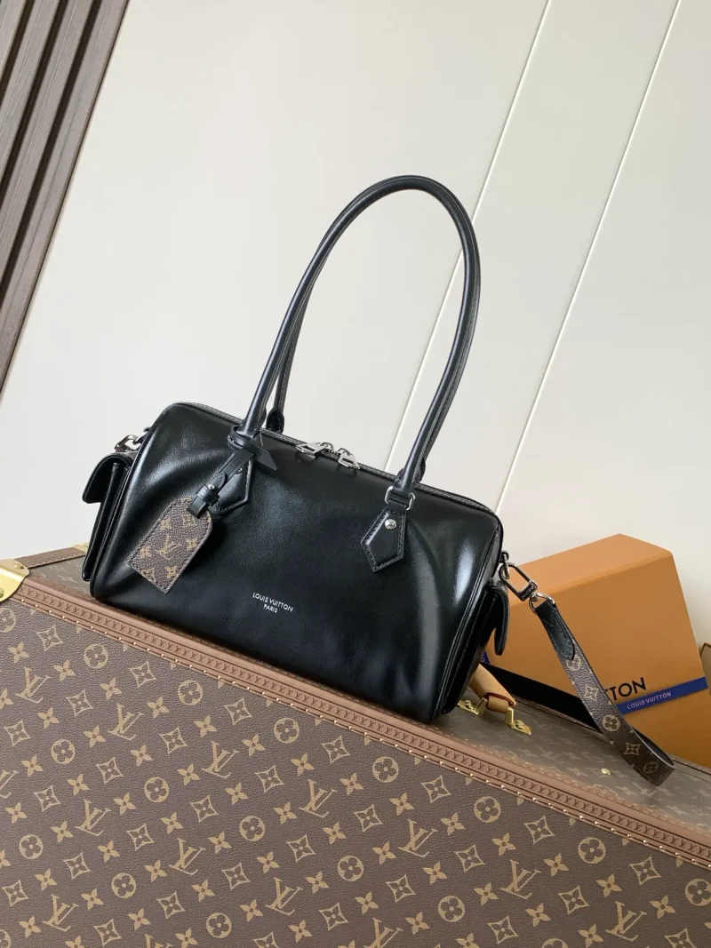 Black old fashioned sheepskin tote bag