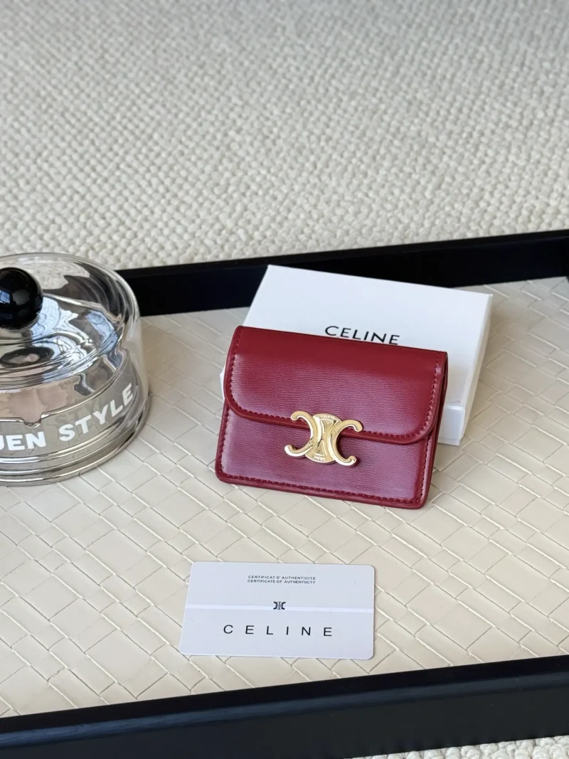 Celine snap button card holder red