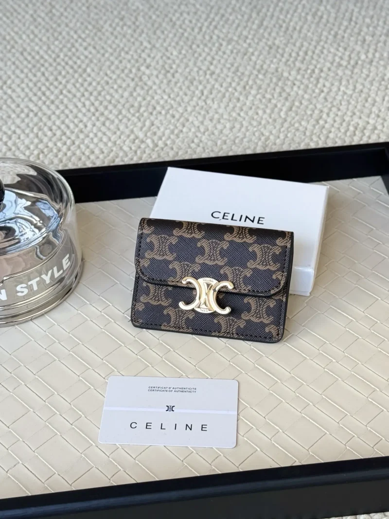 Celine snap closure card holder brown colorblock