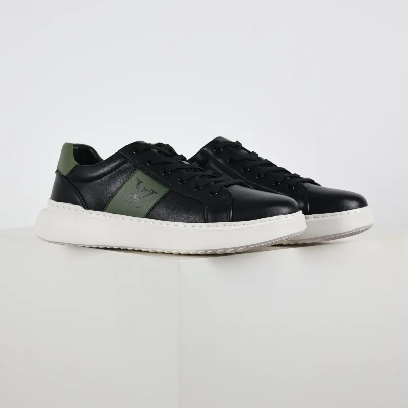 Men's casual sports shoes in black, green and white