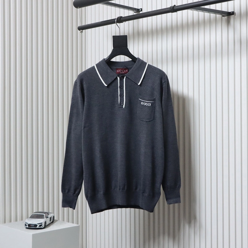 Contrast Lettering Pocket Lapel Sweater