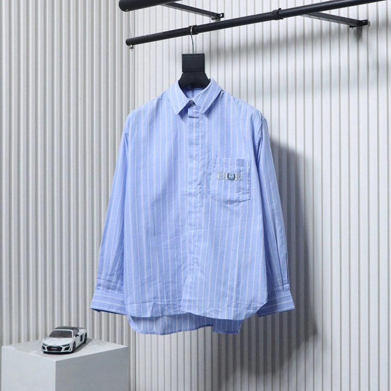 25ss Logo Blue Embroidered Striped Shirt