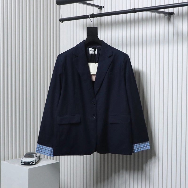 25fw Plaid Patchwork Sleeve Wool Jacket