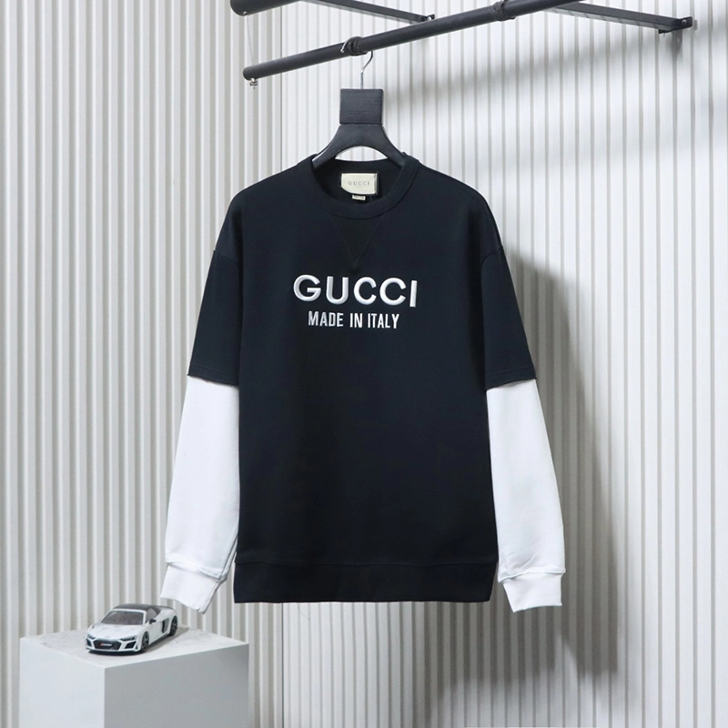 Embroidered Logo Patchwork Faux Two-Piece Sweatshirt