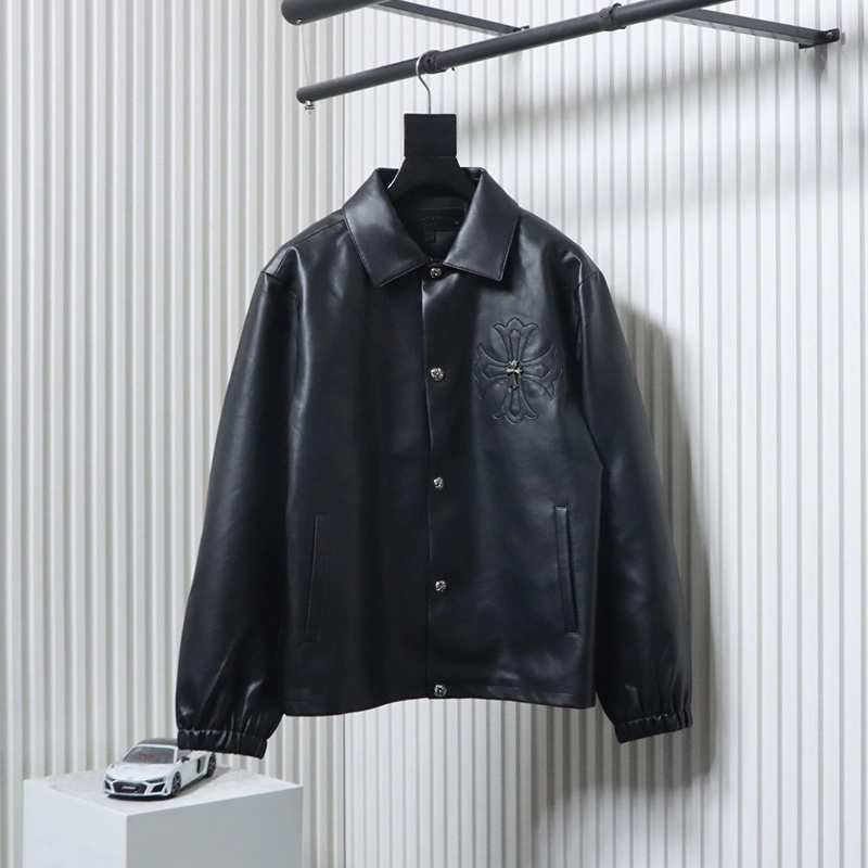 Cross Silver Button Leather Jacket
