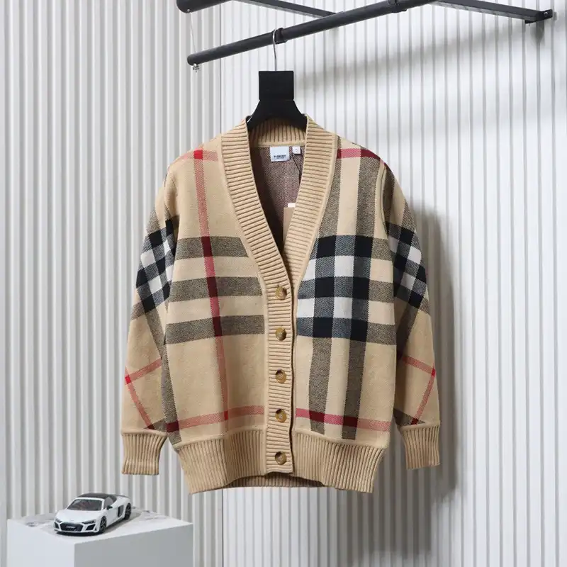 Checkered Wool Jacquard Knit Cardigan