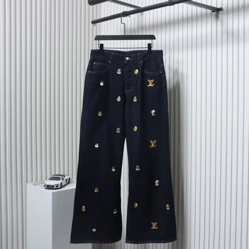 Monogram Embroidered Logo Denim Pants