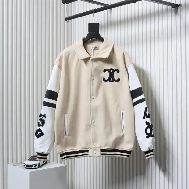 Logo Show-Cut Leather Baseball Jacket