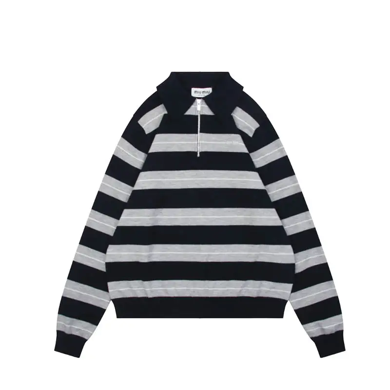 Striped Half-Zip Sweater with Small Logo