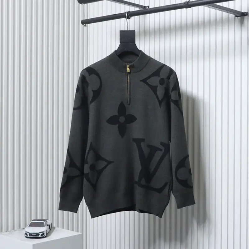 Large Monogram Logo Half-Zip Knit Sweater