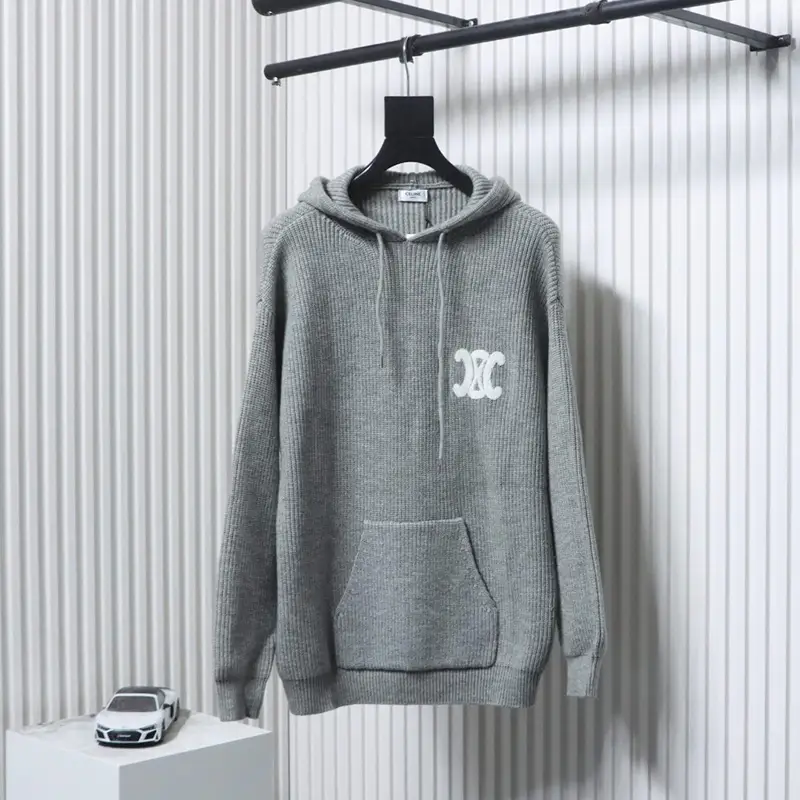 Embroidered Logo Knit Hoodie Sweater