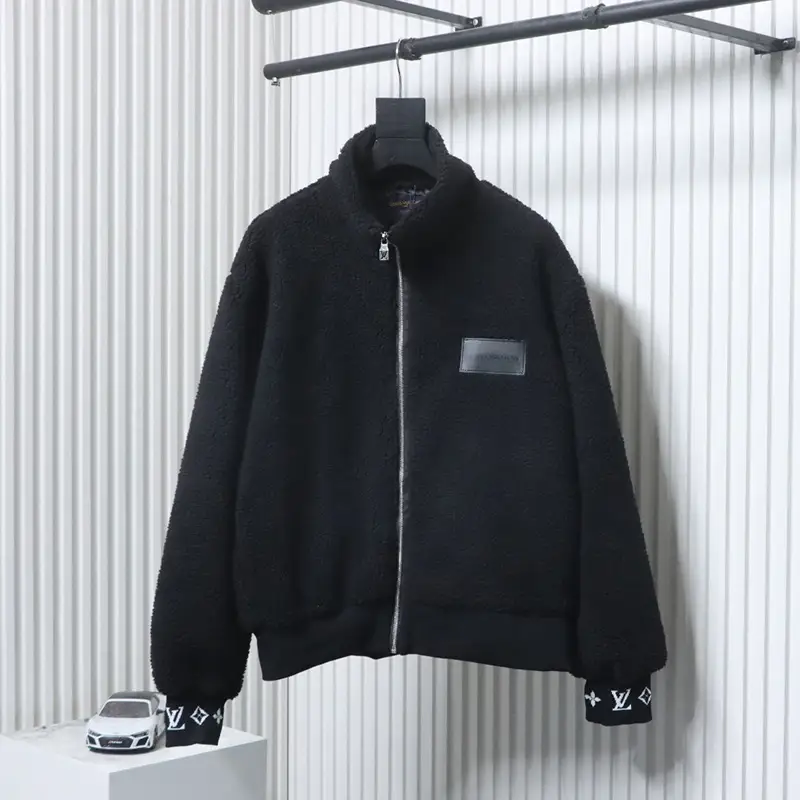 25FW Leather Label Cuff Jacquard Fleece Jacket