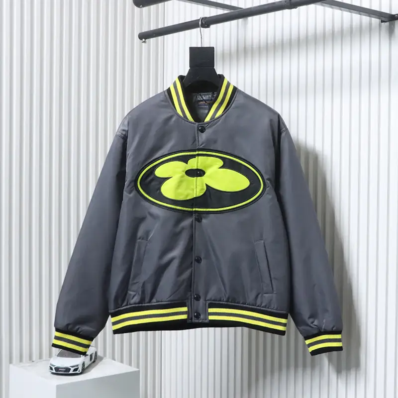 Four-Leaf Clover Grey Appliqué Embroidered Cotton Jacket