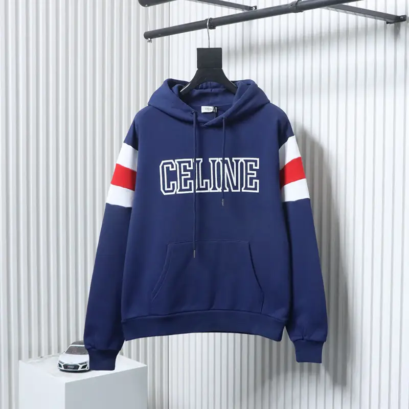 Color-Blocked Sleeve and Shoulder Logo Print Hooded Sweatshirt