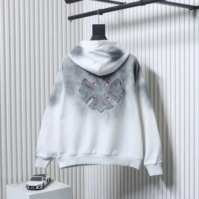 Cross Appliqué Burnished Ripped Hoodie