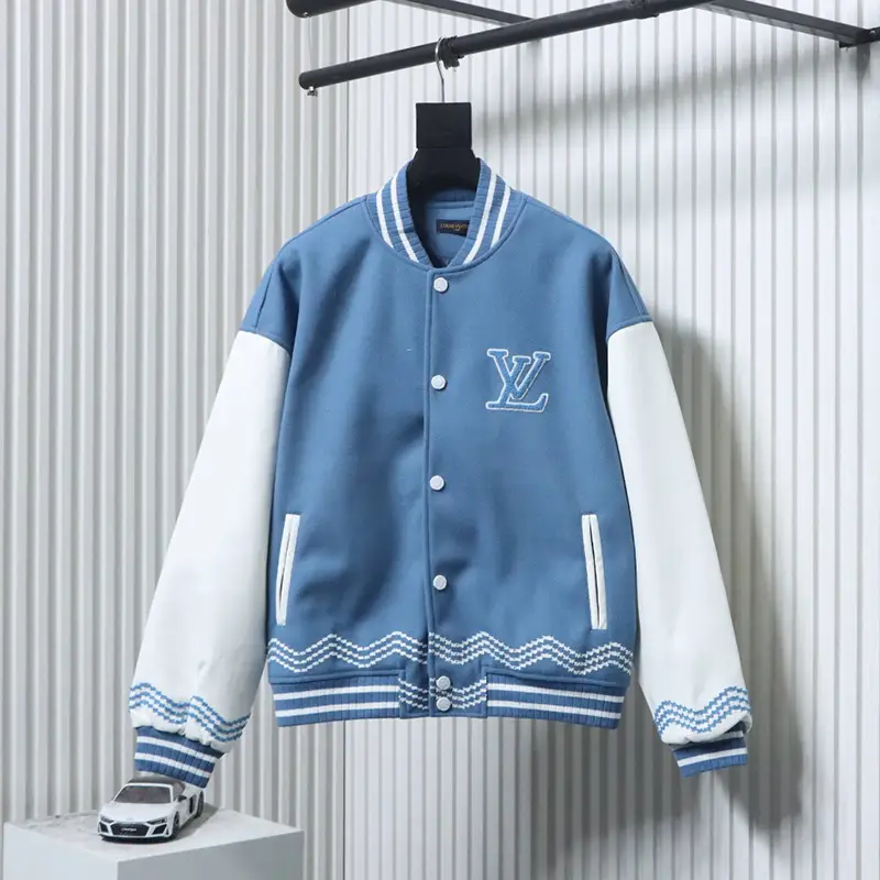 Logo Embroidered Leather Patchwork Jacket