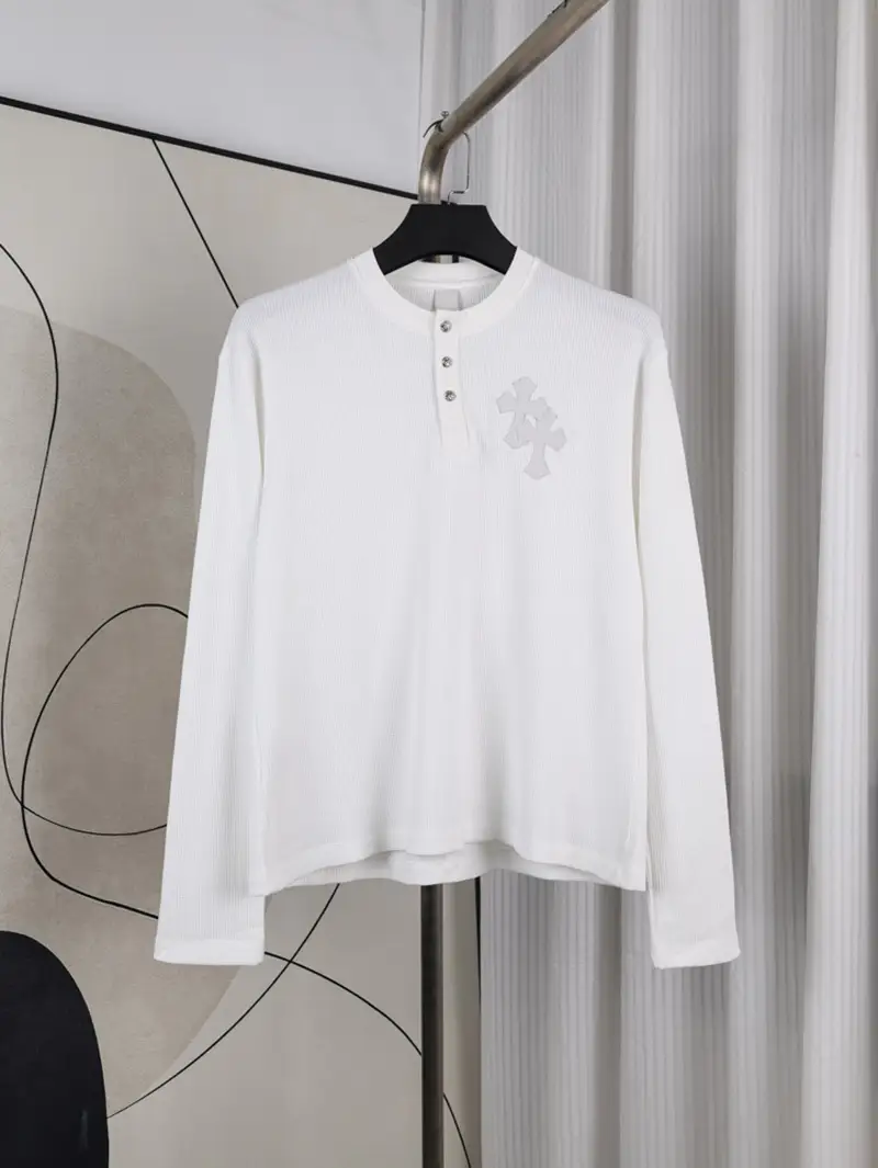 Logo Henley Collar Patchwork Leather Silver Button Sweatshirt