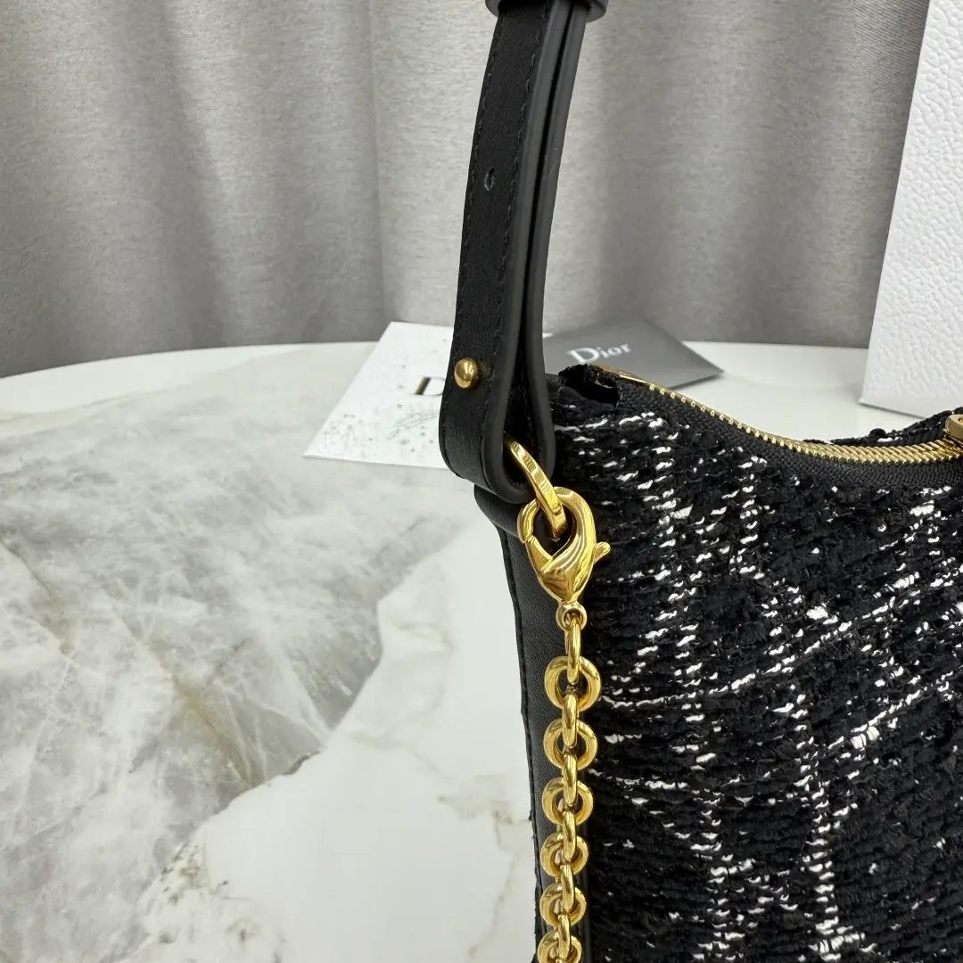 Miss Caro chain bag in black woven tweed1