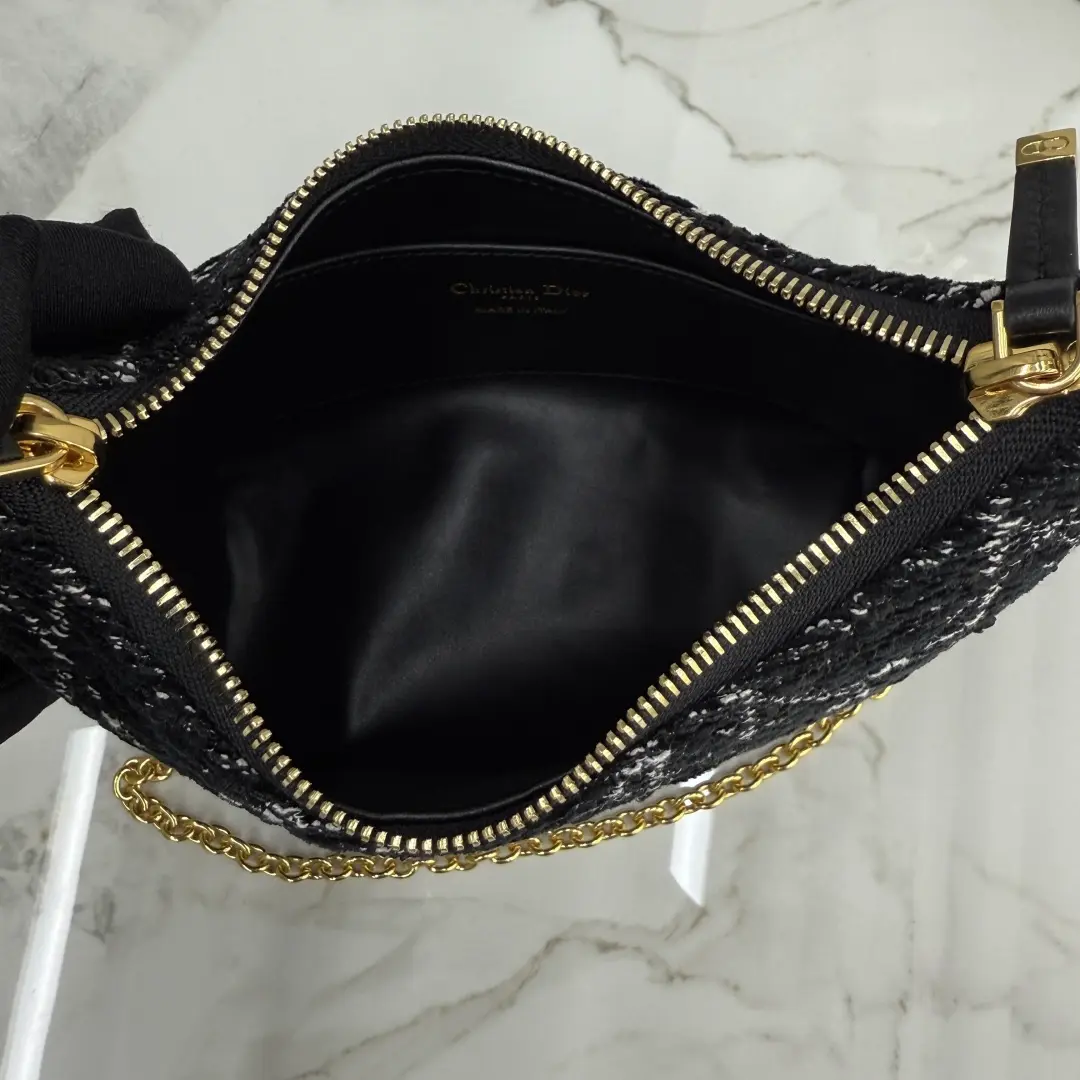 Miss Caro chain bag in black woven tweed7