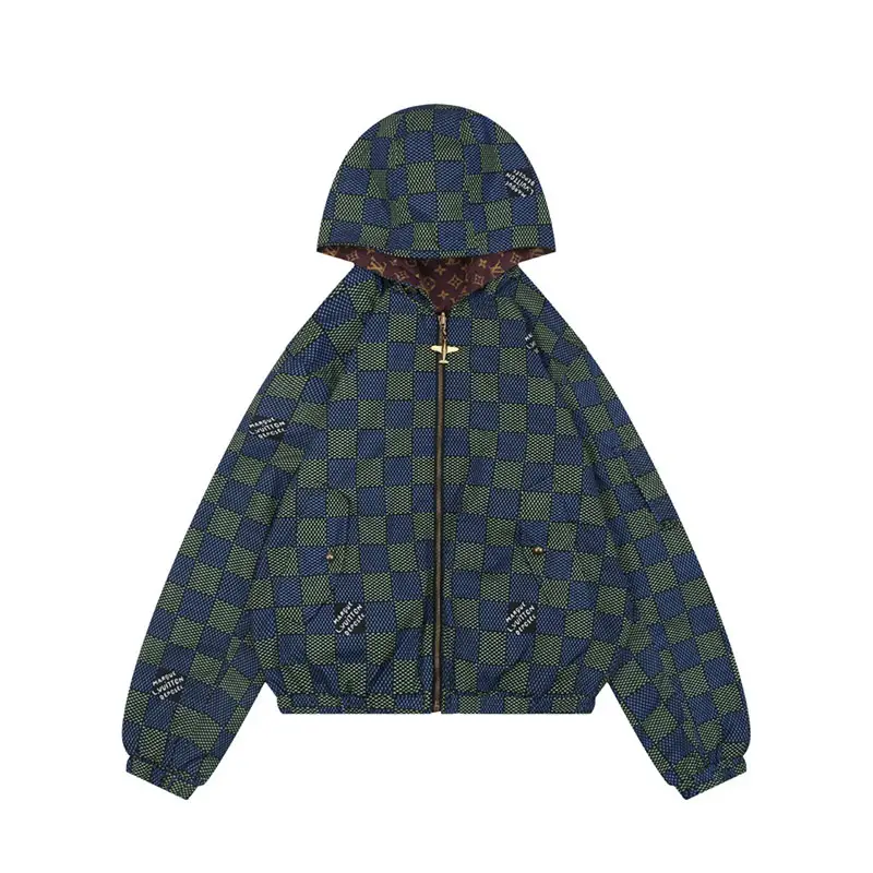 Monochrome Green Checkerboard Reversible Hooded Jacket