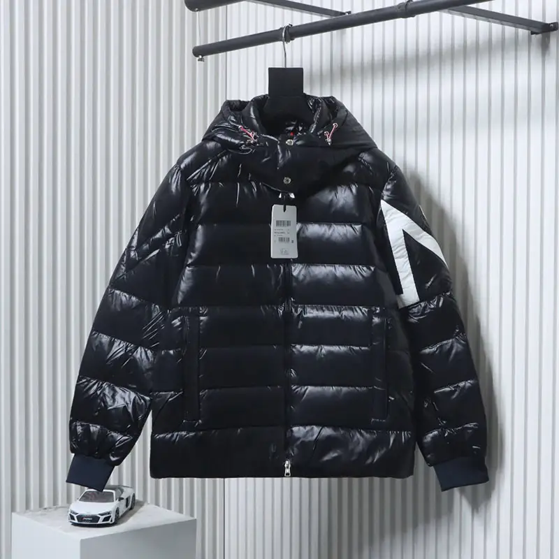 Corydale Double-Peak Striped Hooded Down Jacket (Detachable Hood)