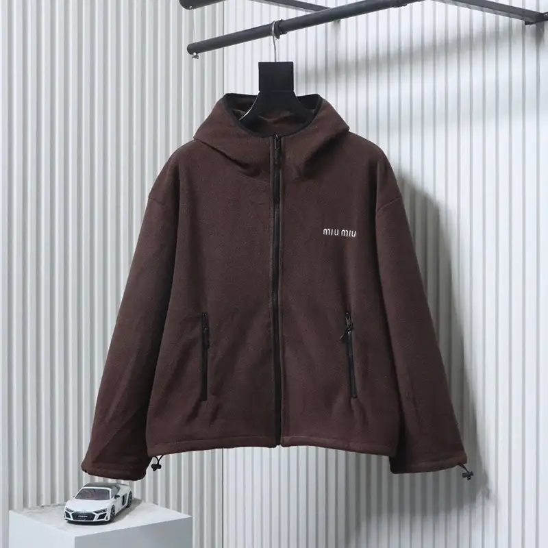 Embroidered Logo Fleece Zip-up Hooded Jacket